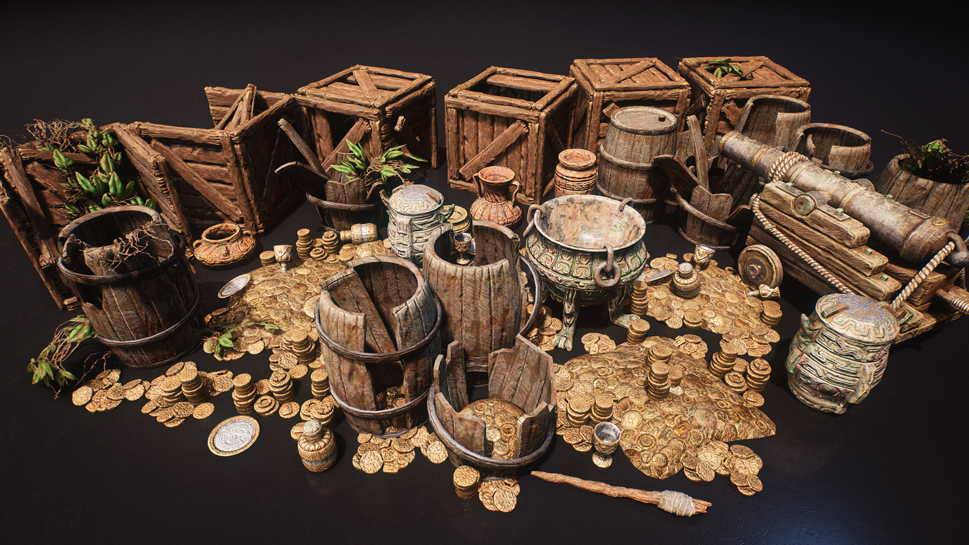 海盗 遗迹 宝藏 金币 道具 虚幻4 ue4 ruins treasure prop pack